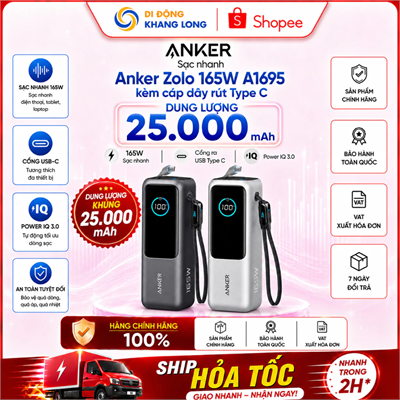 Anker Zolo 165W A1695 kèm cáp dây rút Type C